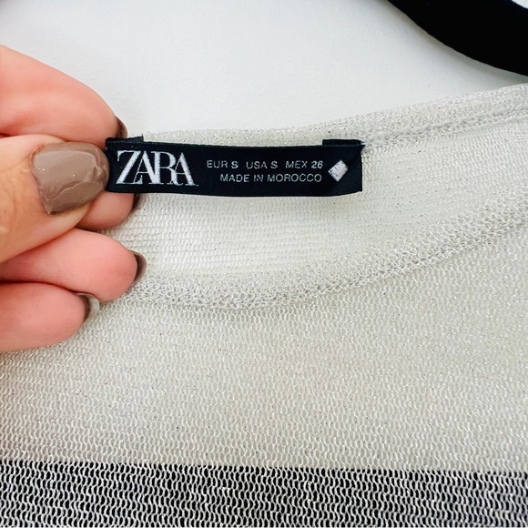 Zara | Metallic Thread Sheer Long Sleeve Top - Picture 6 of 8